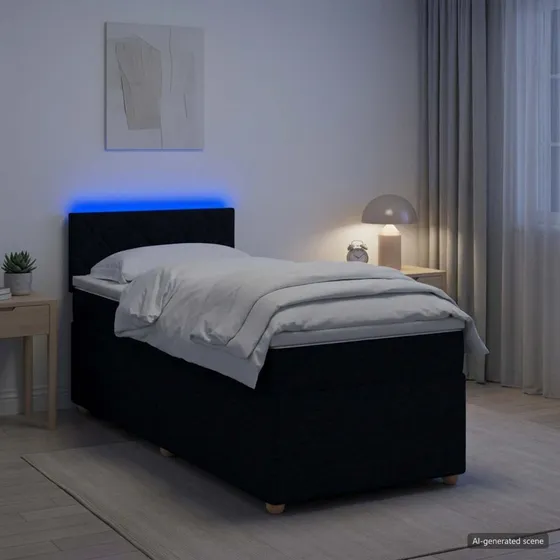 vidaXL Boksmadrasseng med topmadras og hovedgærde, Sort, 80 x 200 cm