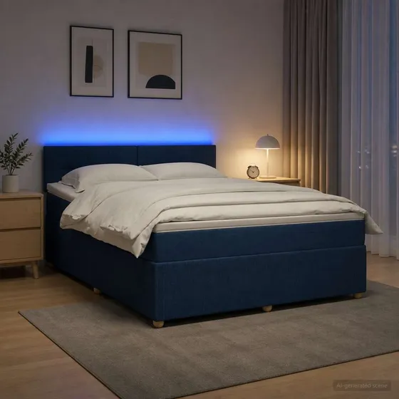vidaXL Boksmadras med topmadras og hovedgærde, Blå, 140 x 200 cm