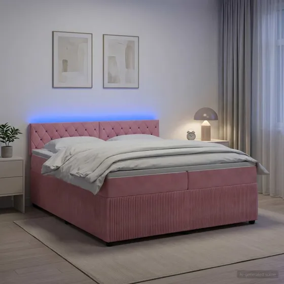 vidaXL Boksmadras med topmadras 200 x 200 cm Lyserød Fløjl