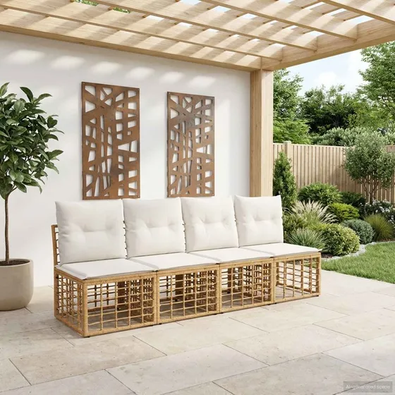 vidaXL 4-personers modulær havesofa i polyrattan, naturfarvet