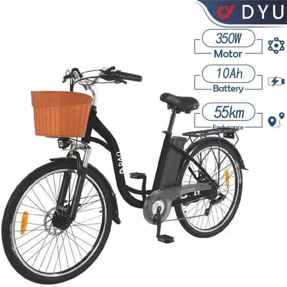 DYU C6 Elektrisk bycykel - 350W, 36V 10Ah, Sort