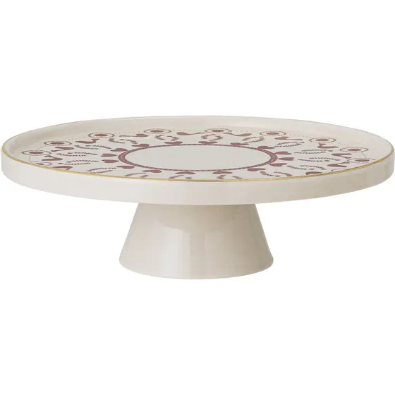Bloomingville Jolly Kagefad med fod - Beige med blomster- og fuglemotiv