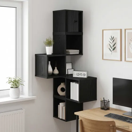 vidaXL Væg Hjørnehylde Sort Eg 48x48x120 cm