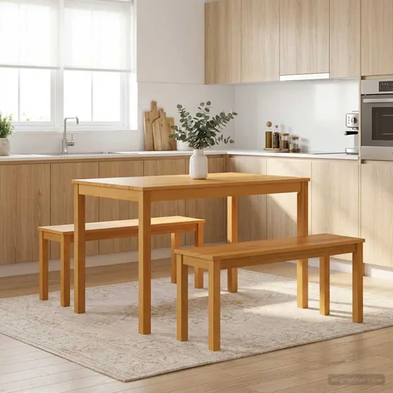 vidaXL Spisebænk i massivt egetræ, 95 x 32 x 45 cm, natur