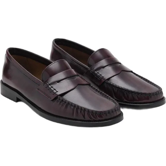 Mango Gathered Leather Moccasin - Burgundy