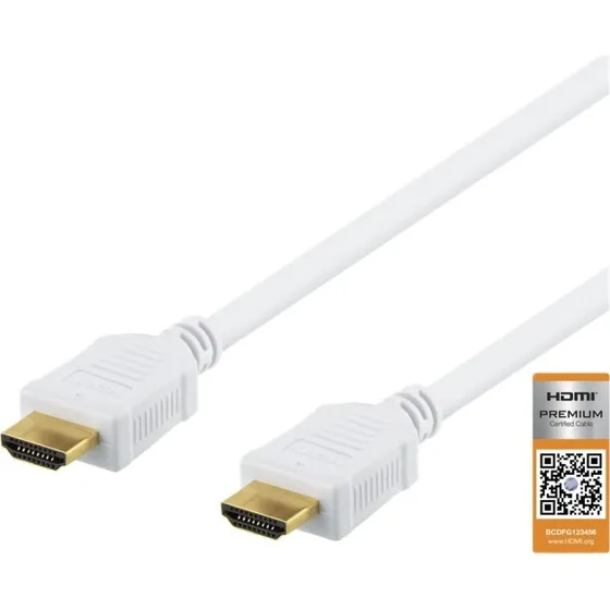 DELTACO High-Speed Premium HDMI kabel, 1,5m, 4K UHD, hvid