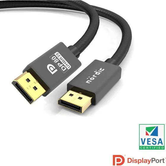 NÖRDIC DisplayPort 2.1 UHBR20 Kabel - 50 cm Nylon Flettet
