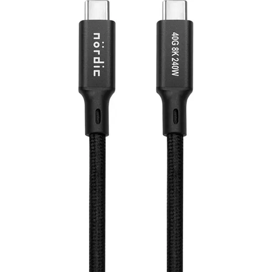 NÖRDIC USB4 USB-C til C 2m Nylonflettet Kabel 240W 40Gbps Sort