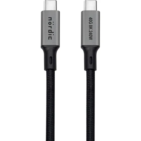 NÖRDIC USB4 USB-C til C kabel, 1m, 240W, 40Gbps, 8K, Grå