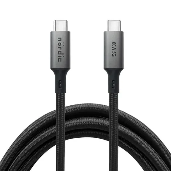 NÖRDIC 5m USB-C til USB-C Kabel, Nylonflettet, 60W PD, 5Gbps