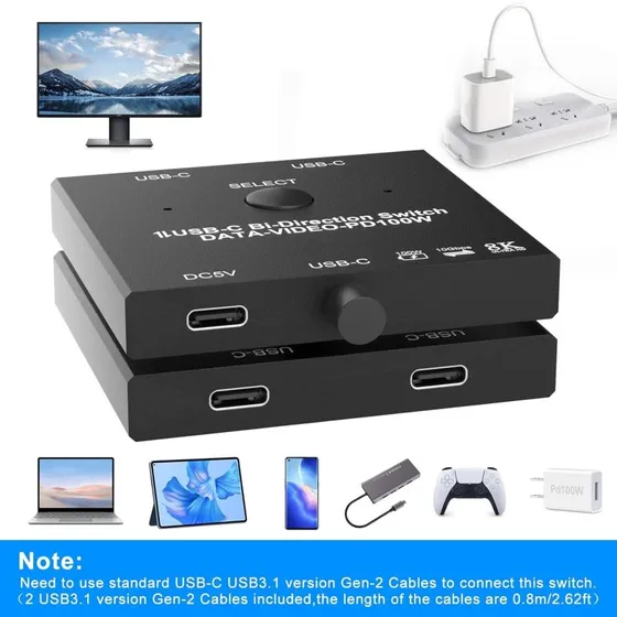 NÖRDIC SGM-256 USB-C 2-i-1 Switch & 1-til-2 Splitter