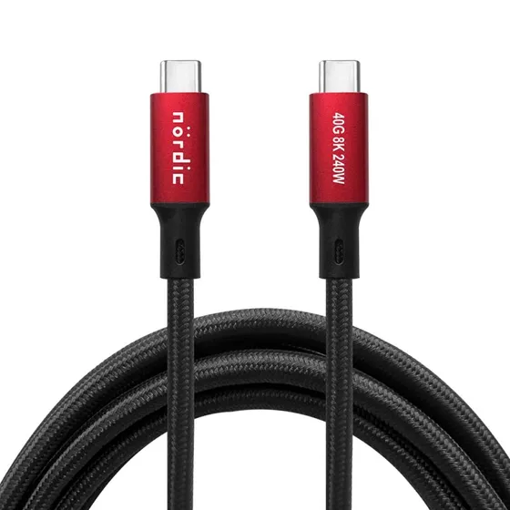 NÖRDIC USB4 USB-C til C kabel 240W 40Gbps 8K rød 1m