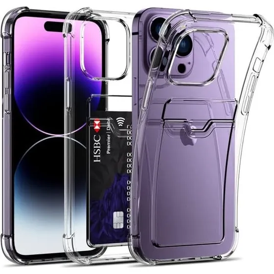 Gennemsigtig iPhone-taske med kortholder i blød TPU
