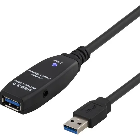 DELTACO PRIME aktiv USB 3.0-forlængerkabel, 3m, sort