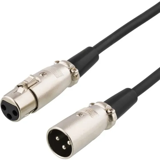 DELTACO XLR-lydkabel, 3-pin han til hun, 2m, sort