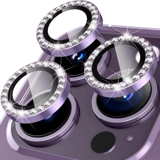 iPhone 16 Pro/Max Kameralinsebeskytter med Rhinestone - Lilla