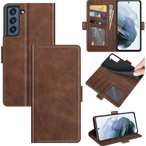 SKALO Samsung S21 FE Premium Wallet Flip Cover - Brun