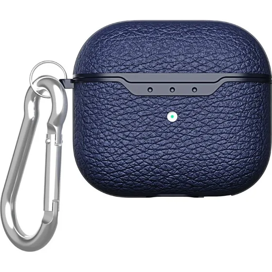 SKALO AirPods 4 Litchi Cover med karabinhage - Blå