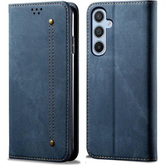 SKALO Samsung S24 FE Jeans Flip Cover - Blå