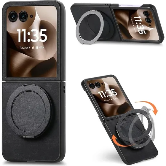 SKALO Motorola Razr 60 Ultra 5G D21 Kickstand Retro PU-Læder Cover - Sort