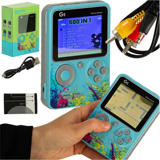 Retro mini bærbar spillekonsol - Blå, 500 spil
