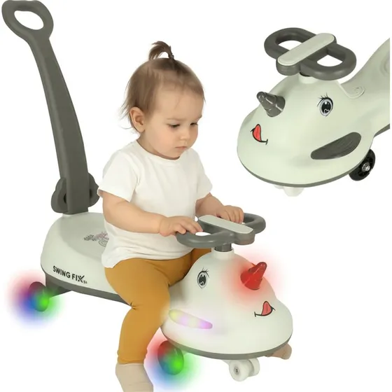 Swing FIX S1 Gravity Rider LED-scooter med skubbehåndtag, grå