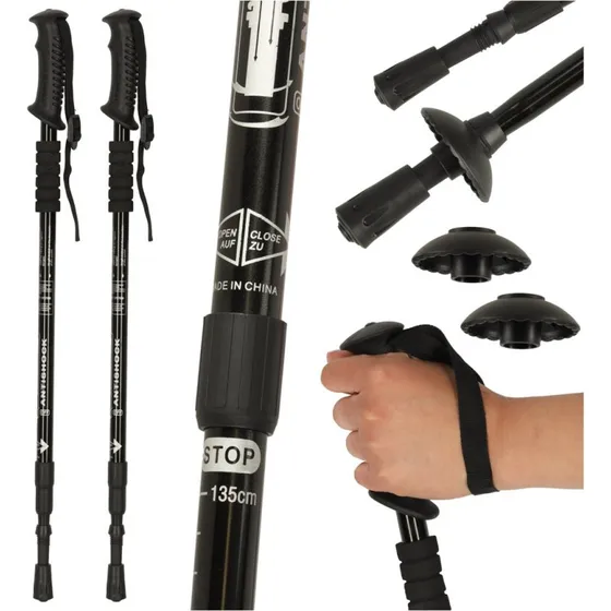 Vandrestave til Nordic Walking, foldbare, sort, 2 stk.