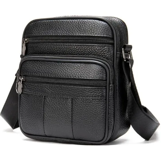 INF Crossbody taske i ægte læder, sort 16x18x5 cm