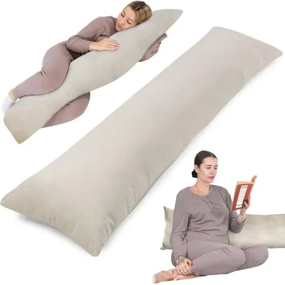 Sidesovepude med fløjlsbetræk, beige, 40 x 145 cm