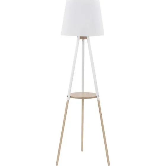 Vaio 698 Gulvlampe med hylde, hvid stof og træ
