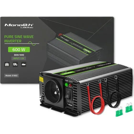 Qoltec Monolith Spændingsomformer 12V til 230V Ren Sinus