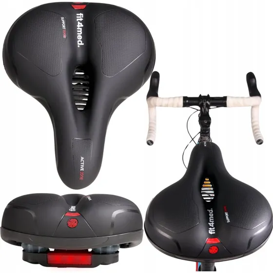 Bred cykelsadel med blød memory foam og støddæmpende fjedre