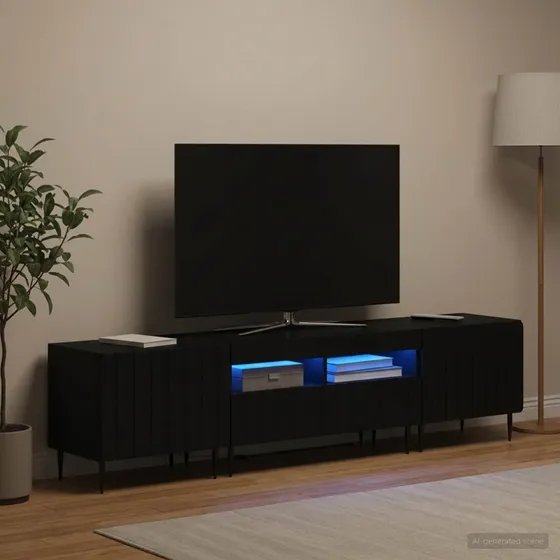 vidaXL ZWOLLE 3-delt LED TV-skab i sort konstrueret træ