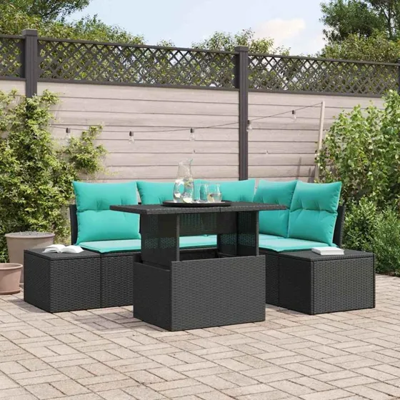 vidaXL Havesofa Sæt 6 stk. 4-personers i Sort og Blå Polyrattan