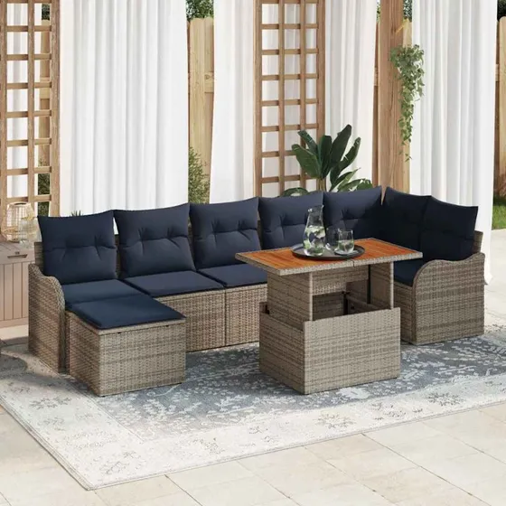 vidaXL Havesofa Sæt 8 stk. i Polyrattan - Grå og Marineblå