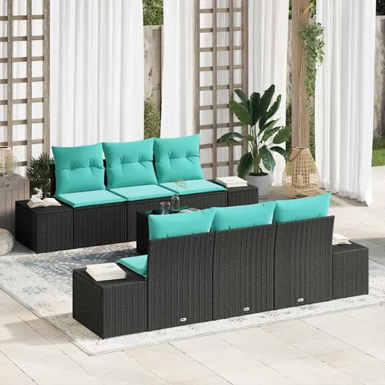 vidaXL Havesofa Sæt 8 stk. Sort og Turkis Polyrattan