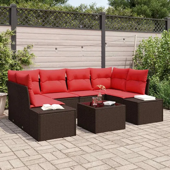 vidaXL Havesofa Sæt 8 stk. Beige og Rød Polyrattan