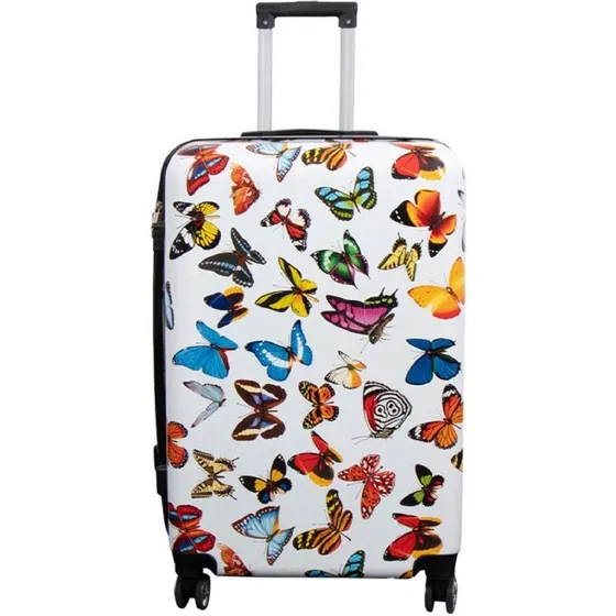 Hardcase kuffert 104L, hvid med sommerfugle  stor 77x48x30 cm