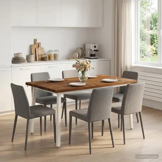 vidaXL Spisebord i massivt akacietræ 140x70x75 cm - Natur/Hvid