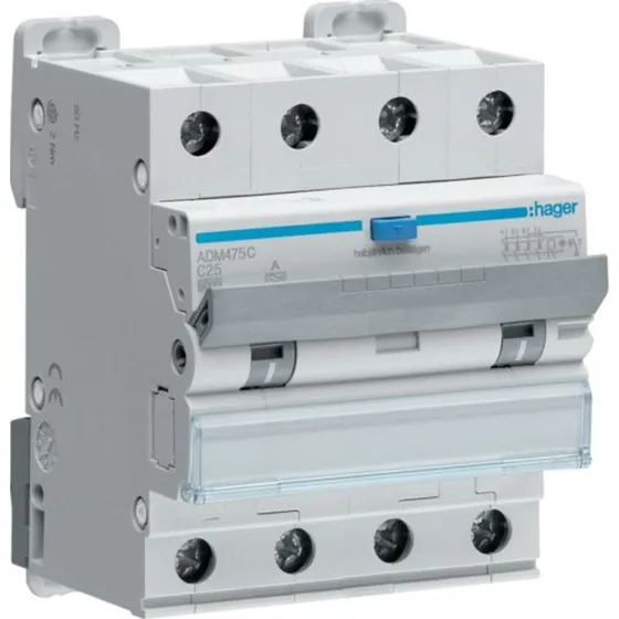 Hager ADA475C HPFI kombiafbryder C, 4P, 25A
