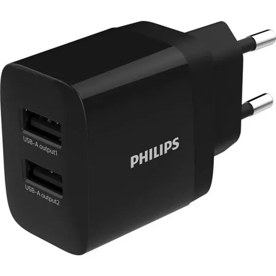 Philips USB adapterstik med 2x USB-A, sort