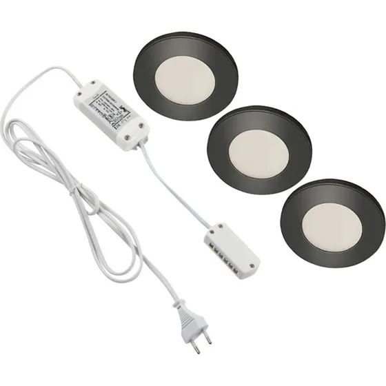 Diospot Flat Sæt med 3x LED Møbelspots 3W 927 Sort med Driver