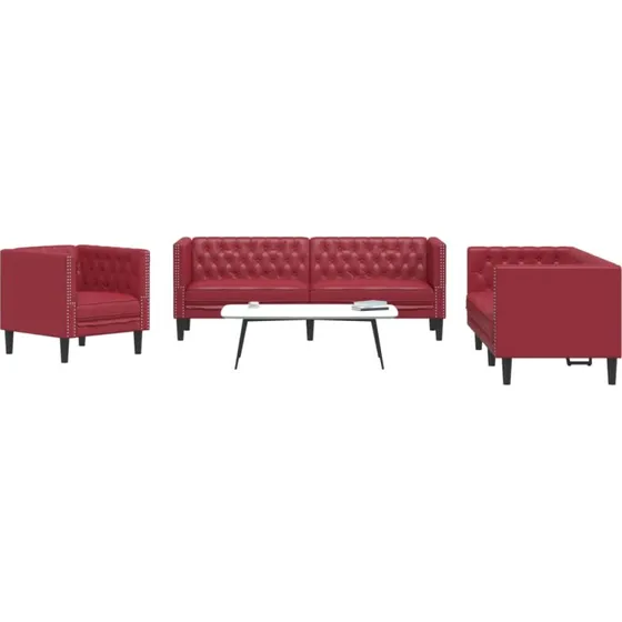 vidaXL 3-personers Chesterfield-sofastol i vinrød kunstlæder
