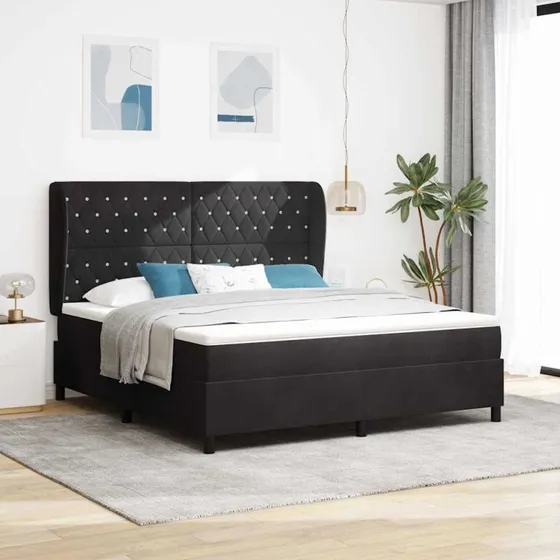 vidaXL Boxspring seng med madras, sort fløjl, 180 x 200 cm