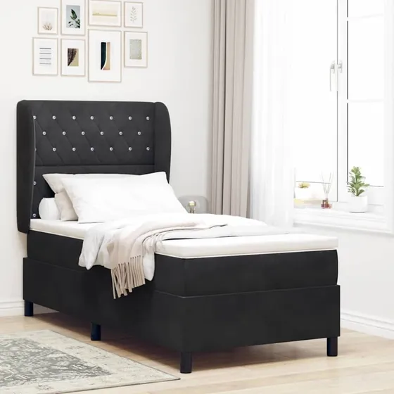 vidaXL Boxspring seng med madras, sort fløjl, 190 x 90 cm