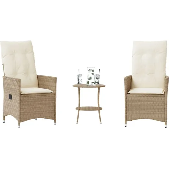 vidaXL Bistrosæt 3 dele i beige polyrattan med hynder