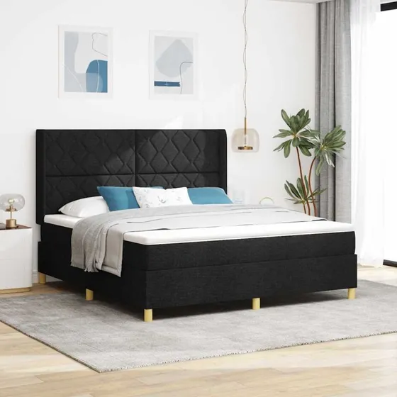 vidaXL Box spring seng med LED-lys, sort stof, 180 x 200 cm