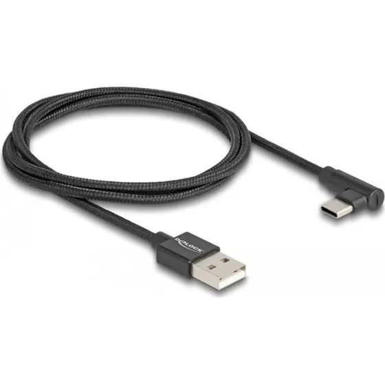 Delock USB-C vinklet kabel, 1m, Sort