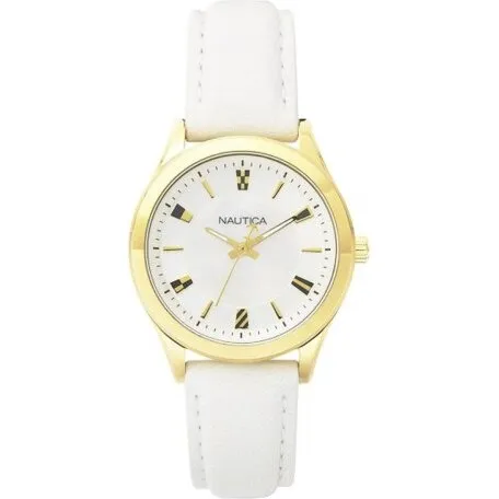Nautica NAPVNC001 dameur – guldkasse, hvid rem Ø36 mm