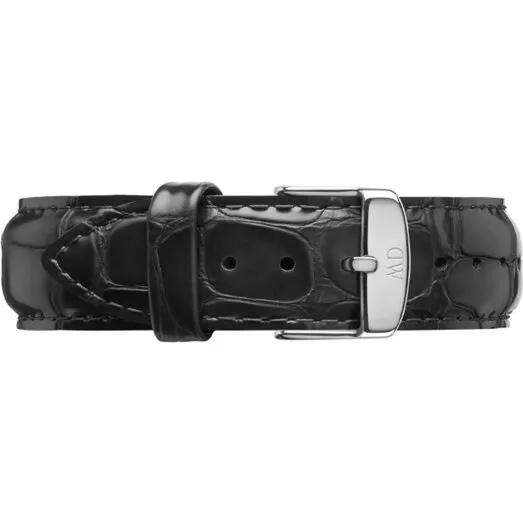 Daniel Wellington Reading rem sort croco-læder 20 mm, sølv (DW00200028)